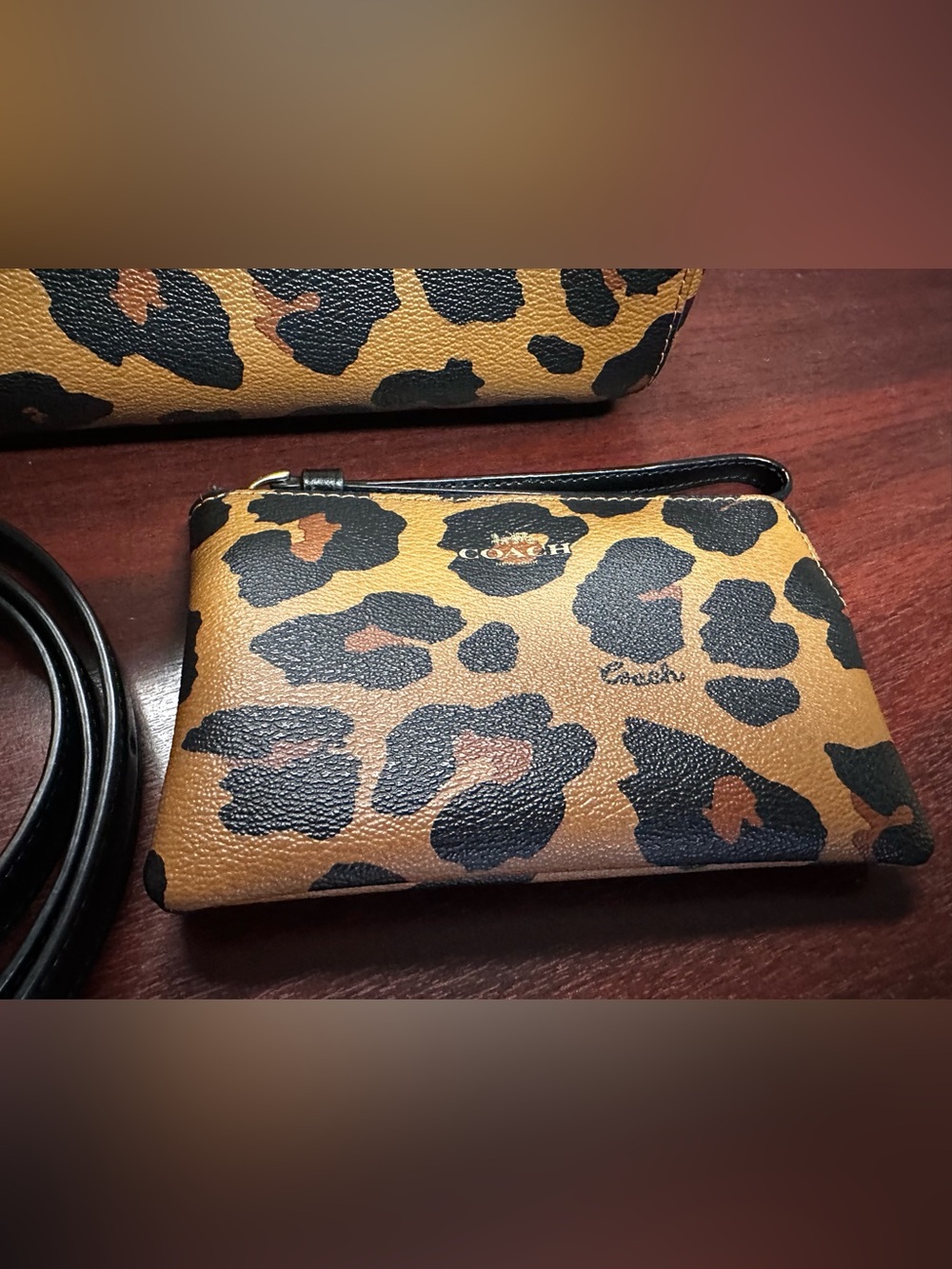 Coach Leopard Print Mini Satchel with Card Case - Tan/Black - Picture 3 of 9